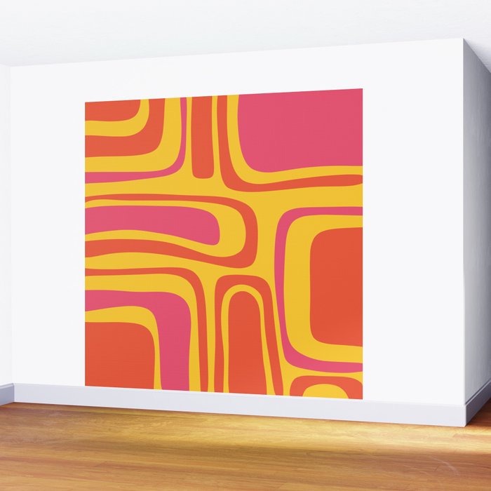 Palm Springs Mid Century Modern Abstract Pattern in Retro Bright Yellow, Hot Pink, and Orange-Red Wall Mural Gallery Image 2