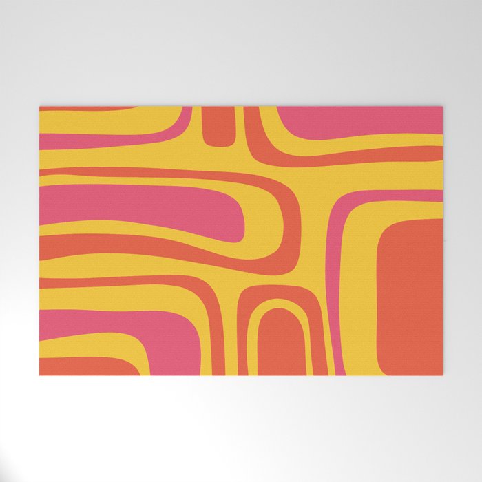 Palm Springs Mid Century Modern Abstract Pattern in Retro Bright Yellow, Hot Pink, and Orange-Red Welcome Mat Gallery Image 1