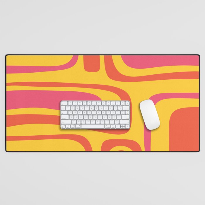 Palm Springs Mid Century Modern Abstract Pattern in Retro Bright Yellow, Hot Pink, and Orange-Red Desk Mat Gallery Image 1