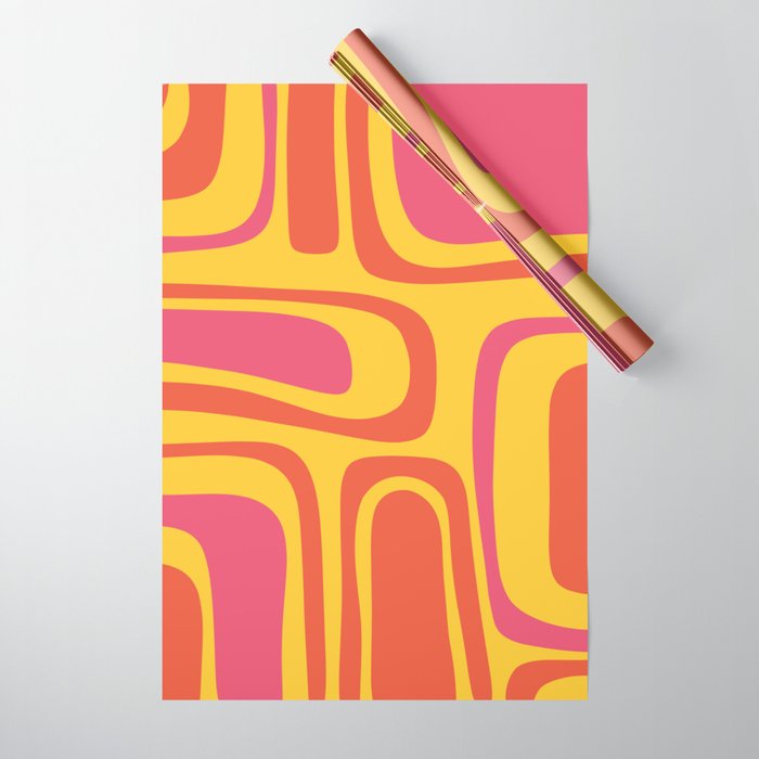 Palm Springs Mid Century Modern Abstract Pattern in Retro Bright Yellow, Hot Pink, and Orange-Red Wrapping Paper Gallery Image 1