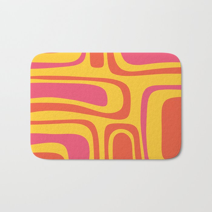 Palm Springs Mid Century Modern Abstract Pattern in Retro Bright Yellow, Hot Pink, and Orange-Red Bath Mat Gallery Image 1