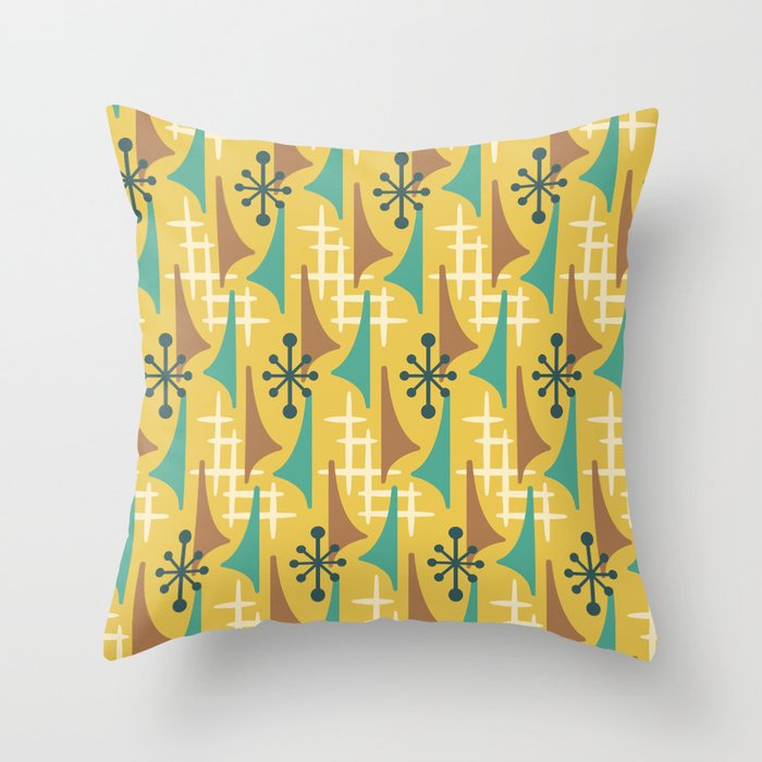 Mid Century Modern Atomic Wing Composition 55 Yellow Brown and Teal Throw Pillow Gallery Image 6