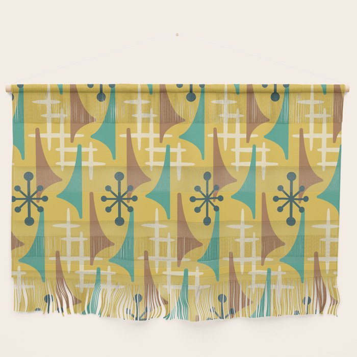 Mid Century Modern Atomic Wing Composition 55 Yellow Brown and Teal Wall Hanging Gallery Image 1
