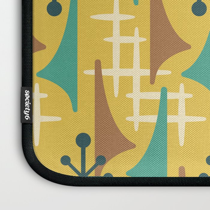 Mid Century Modern Atomic Wing Composition 55 Yellow Brown and Teal Laptop Sleeve Gallery Image 3