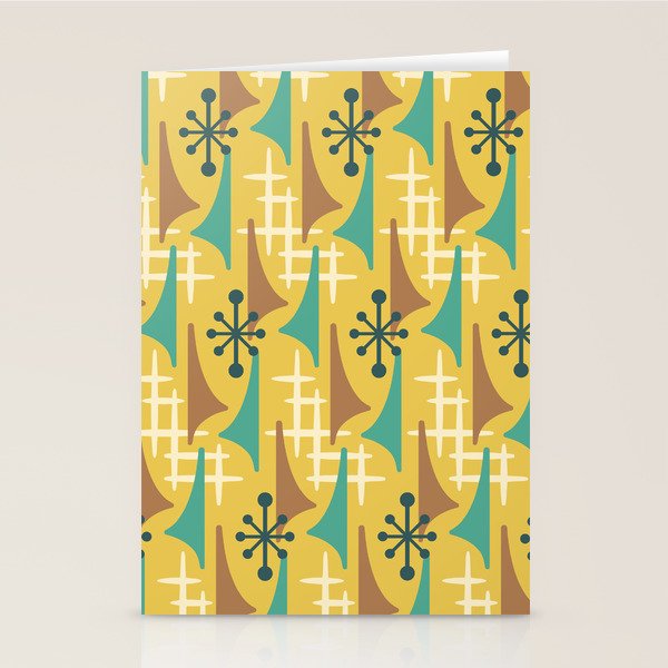 Mid Century Modern Atomic Wing Composition 55 Yellow Brown and Teal Stationery Card Gallery Image 1
