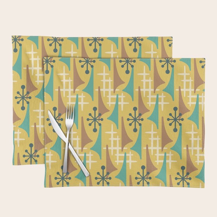 Mid Century Modern Atomic Wing Composition 55 Yellow Brown and Teal Placemat Gallery Image 1