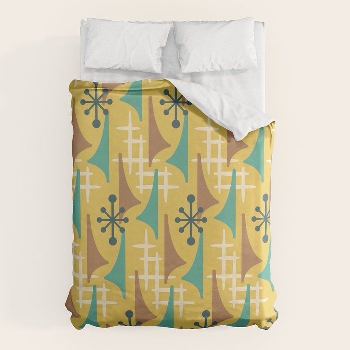 Mid Century Modern Atomic Wing Composition 55 Yellow Brown and Teal Duvet Cover Gallery Image 6