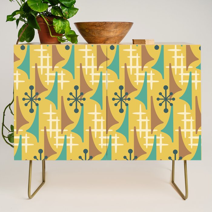 Mid Century Modern Atomic Wing Composition 55 Yellow Brown and Teal Credenza Gallery Image 1