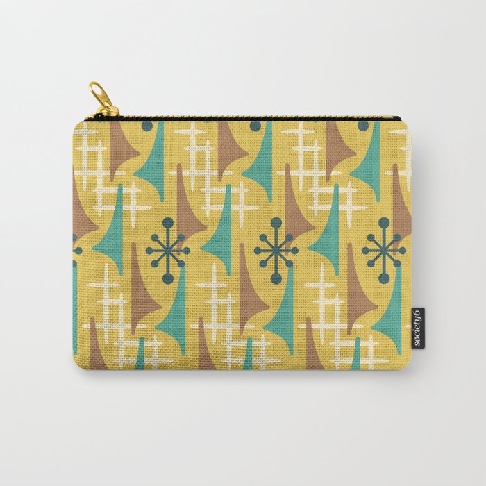 Mid Century Modern Atomic Wing Composition 55 Yellow Brown and Teal Carry All Pouch Gallery Image 1