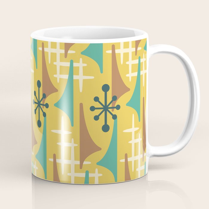 Mid Century Modern Atomic Wing Composition 55 Yellow Brown and Teal Coffee Mug Gallery Image 1
