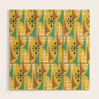 Mid Century Modern Atomic Wing Composition 55 Yellow Brown and Teal Wood Wall Art Gallery Image 1