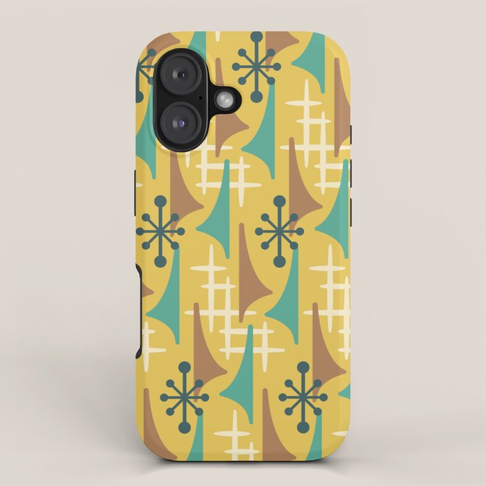 Mid Century Modern Atomic Wing Composition 55 Yellow Brown and Teal iPhone Case Gallery Image 1