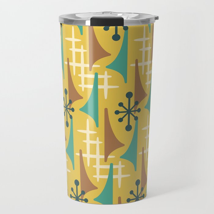 Mid Century Modern Atomic Wing Composition 55 Yellow Brown and Teal Travel Mug Gallery Image 1