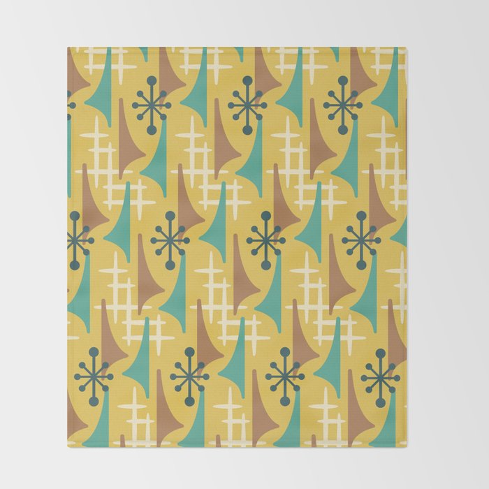 Mid Century Modern Atomic Wing Composition 55 Yellow Brown and Teal Throw Blanket Gallery Image 2