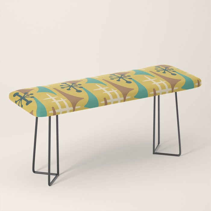 Mid Century Modern Atomic Wing Composition 55 Yellow Brown and Teal Bench Gallery Image 1