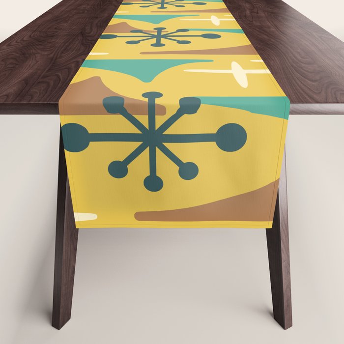 Mid Century Modern Atomic Wing Composition 55 Yellow Brown and Teal Table Runner Gallery Image 1