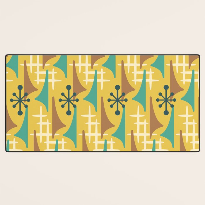 Mid Century Modern Atomic Wing Composition 55 Yellow Brown and Teal Desk Mat Gallery Image 3