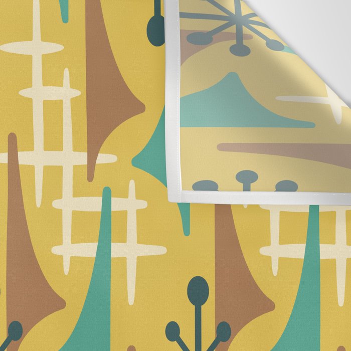 Mid Century Modern Atomic Wing Composition 55 Yellow Brown and Teal Wall Tapestry Gallery Image 3