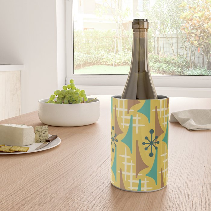 Mid Century Modern Atomic Wing Composition 55 Yellow Brown and Teal Wine Chiller Gallery Image 4