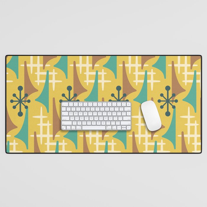 Mid Century Modern Atomic Wing Composition 55 Yellow Brown and Teal Desk Mat Gallery Image 1