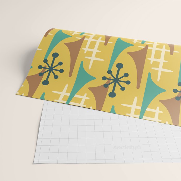 Mid Century Modern Atomic Wing Composition 55 Yellow Brown and Teal Wrapping Paper Gallery Image 2