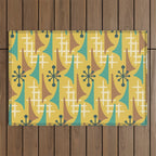 Mid Century Modern Atomic Wing Composition 55 Yellow Brown and Teal Outdoor Rug Gallery Image 1