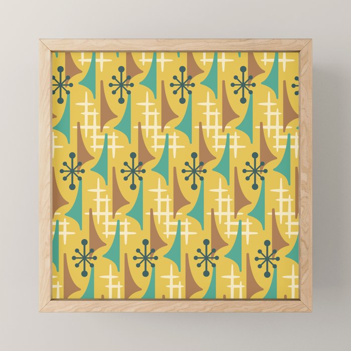 Mid Century Modern Atomic Wing Composition 55 Yellow Brown and Teal Mini Art Print Gallery Image 1