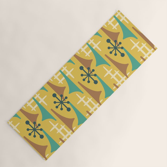 Mid Century Modern Atomic Wing Composition 55 Yellow Brown and Teal Yoga Mat Gallery Image 1