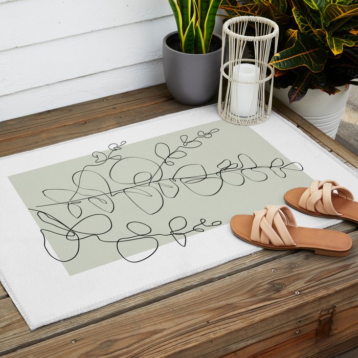 Botanical Line Art 1, Neutral Sage Green Minimalist Modern Art by Synplus Outdoor Rug Gallery Image 2