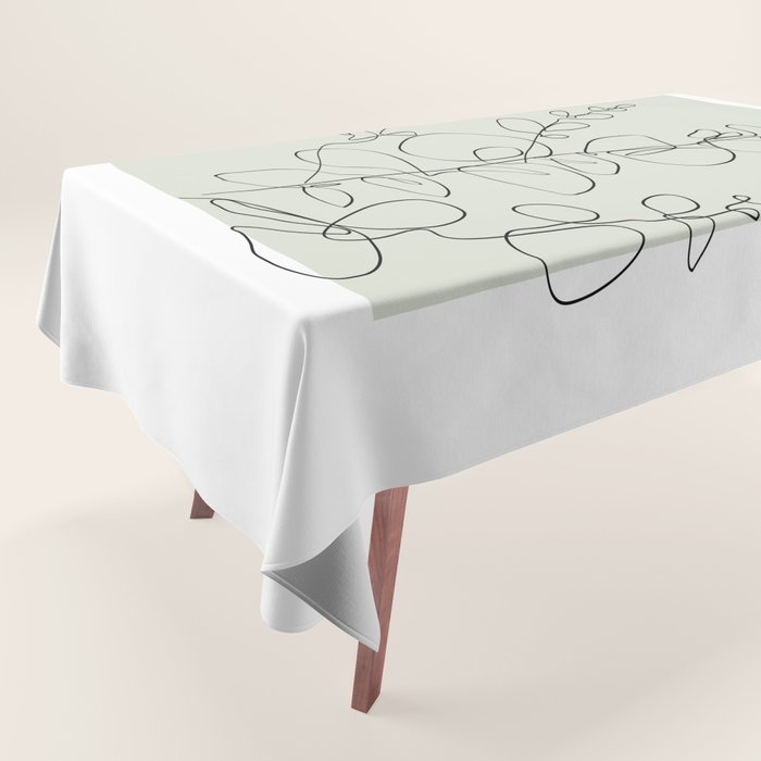 Botanical Line Art 1, Neutral Sage Green Minimalist Modern Art by Synplus Tablecloth Gallery Image 1