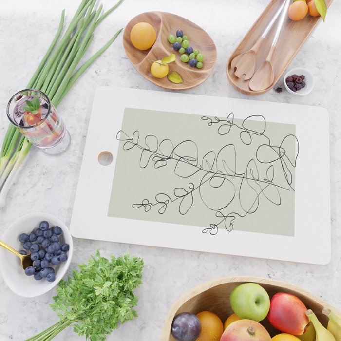 Botanical Line Art 1, Neutral Sage Green Minimalist Modern Art by Synplus Cutting Board Gallery Image 2