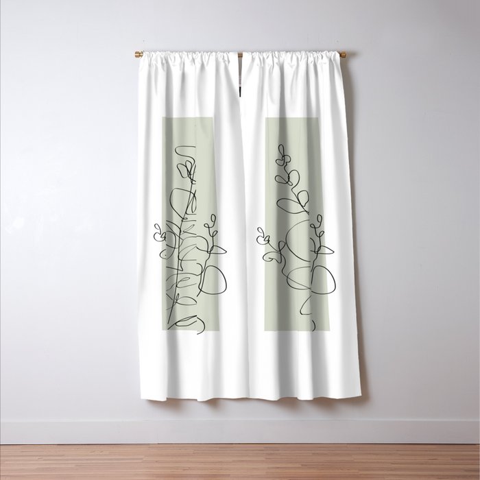 Botanical Line Art 1, Neutral Sage Green Minimalist Modern Art by Synplus Window Curtain Gallery Image 3