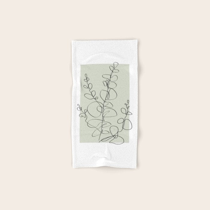 Botanical Line Art 1, Neutral Sage Green Minimalist Modern Art by Synplus Bath Towel Gallery Image 1