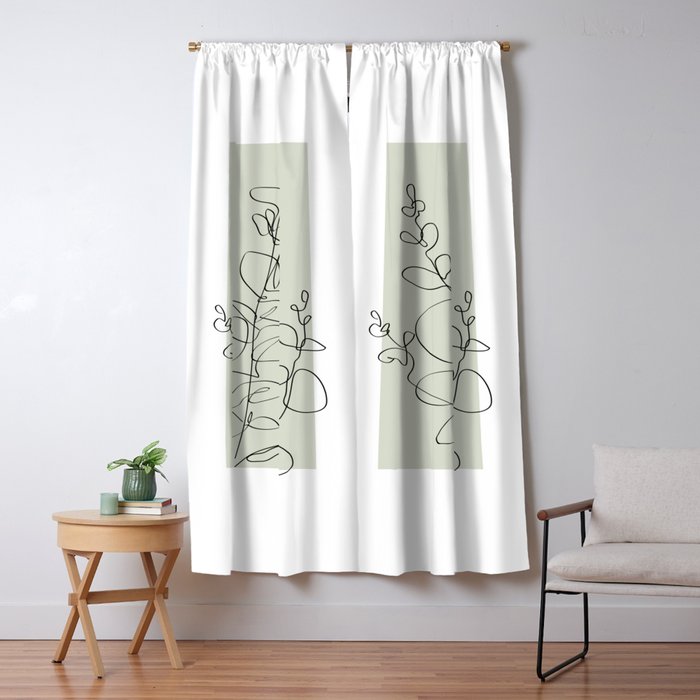 Botanical Line Art 1, Neutral Sage Green Minimalist Modern Art by Synplus Window Curtain Gallery Image 5