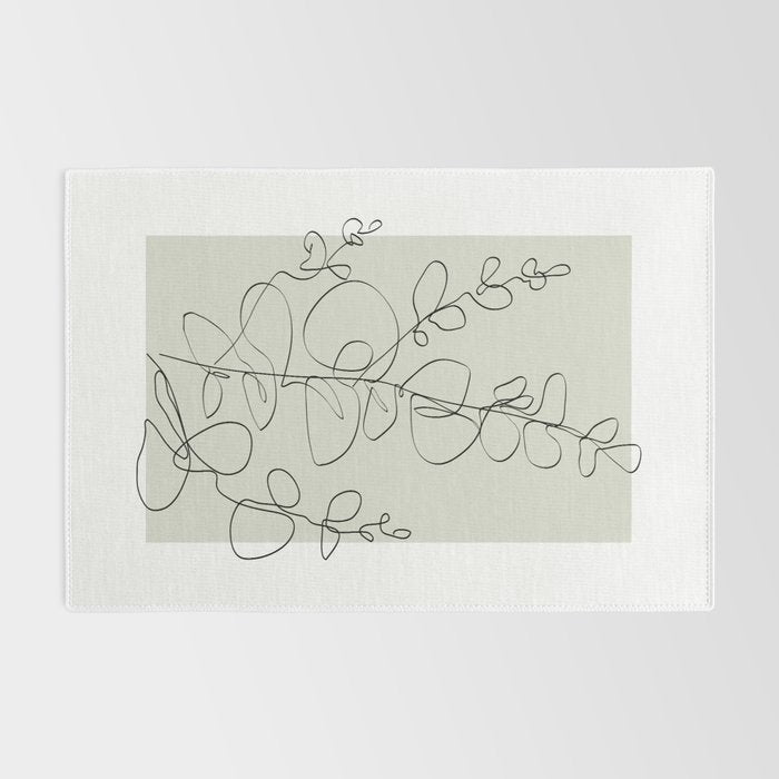 Botanical Line Art 1, Neutral Sage Green Minimalist Modern Art by Synplus Rug Gallery Image 2