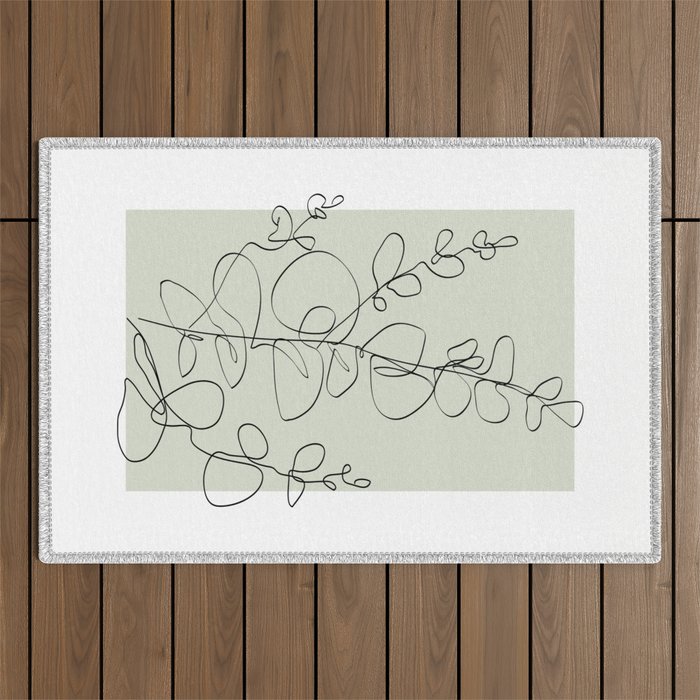 Botanical Line Art 1, Neutral Sage Green Minimalist Modern Art by Synplus Outdoor Rug Gallery Image 1