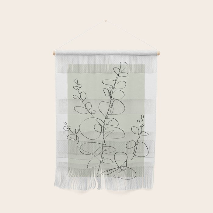 Botanical Line Art 1, Neutral Sage Green Minimalist Modern Art by Synplus Wall Hanging Gallery Image 1