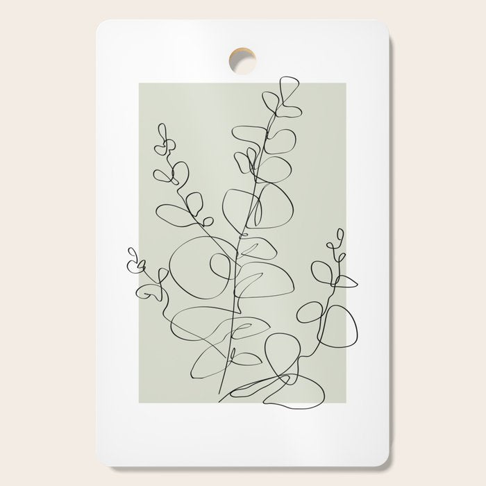 Botanical Line Art 1, Neutral Sage Green Minimalist Modern Art by Synplus Cutting Board Gallery Image 1