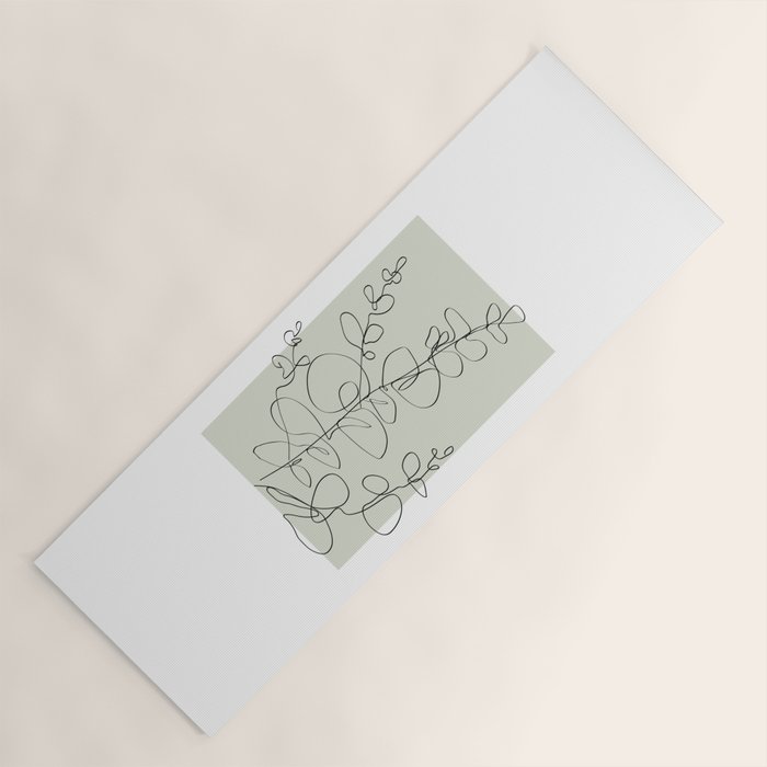 Botanical Line Art 1, Neutral Sage Green Minimalist Modern Art by Synplus Yoga Mat Gallery Image 1
