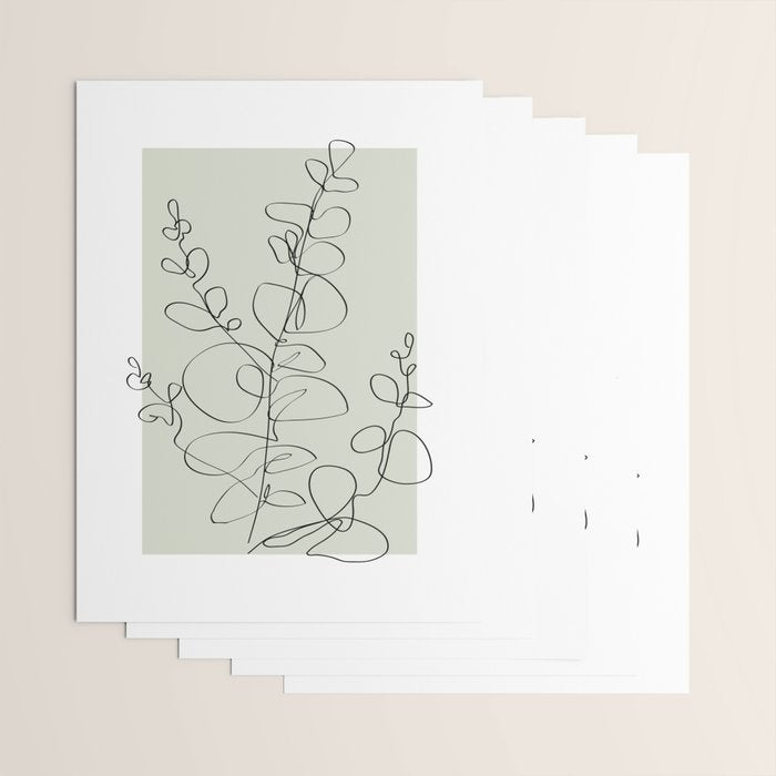 Botanical Line Art 1, Neutral Sage Green Minimalist Modern Art by Synplus Wrapping Paper Gallery Image 3