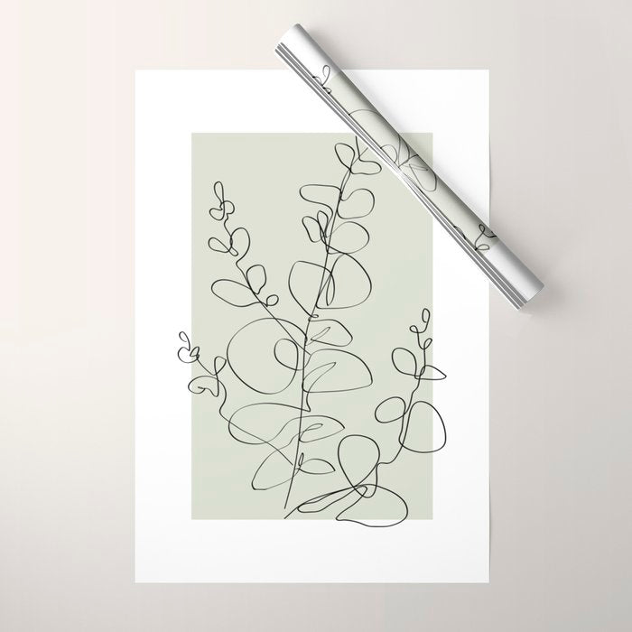 Botanical Line Art 1, Neutral Sage Green Minimalist Modern Art by Synplus Wrapping Paper Gallery Image 1