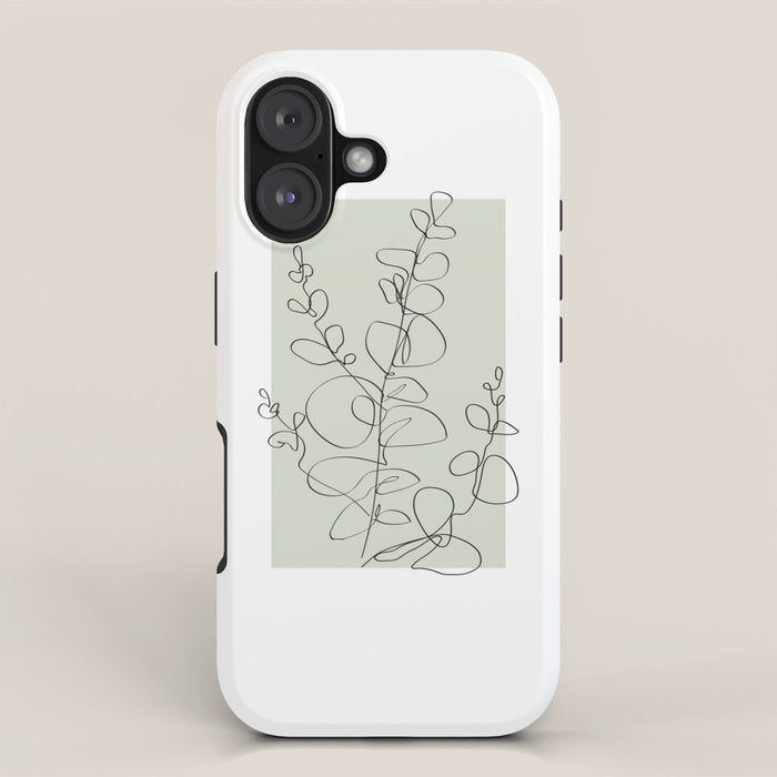 Botanical Line Art 1, Neutral Sage Green Minimalist Modern Art by Synplus iPhone Case Gallery Image 1