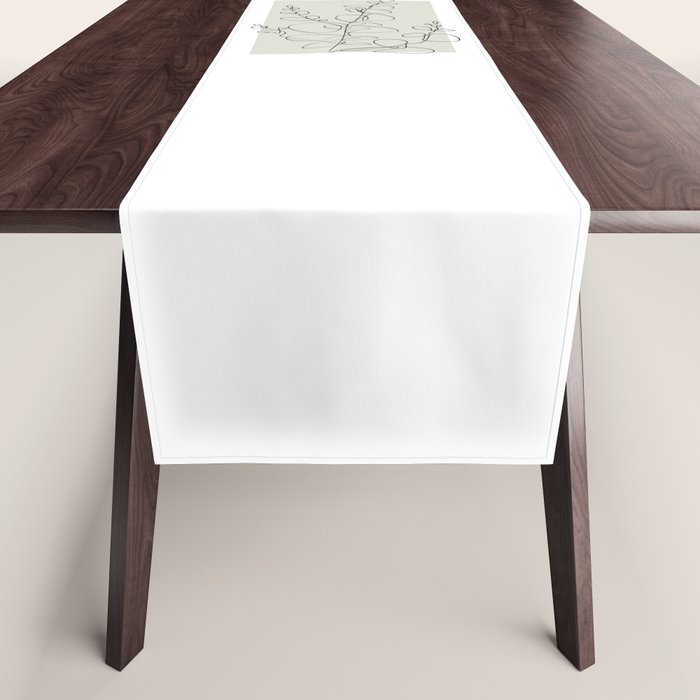 Botanical Line Art 1, Neutral Sage Green Minimalist Modern Art by Synplus Table Runner Gallery Image 1