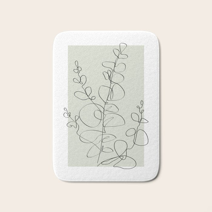 Botanical Line Art 1, Neutral Sage Green Minimalist Modern Art by Synplus Bath Mat Gallery Image 1