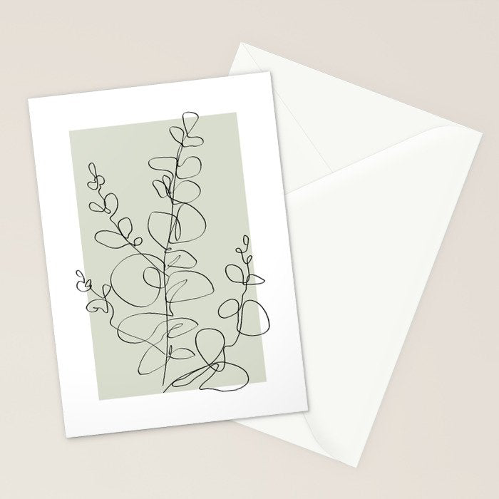 Botanical Line Art 1, Neutral Sage Green Minimalist Modern Art by Synplus Stationery Card Gallery Image 2