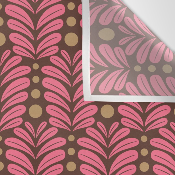 Pink and Brown Botanical Scalloped Art Deco Pattern Wall Tapestry Gallery Image 3
