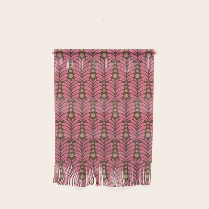Pink and Brown Botanical Scalloped Art Deco Pattern Wall Hanging Gallery Image 1