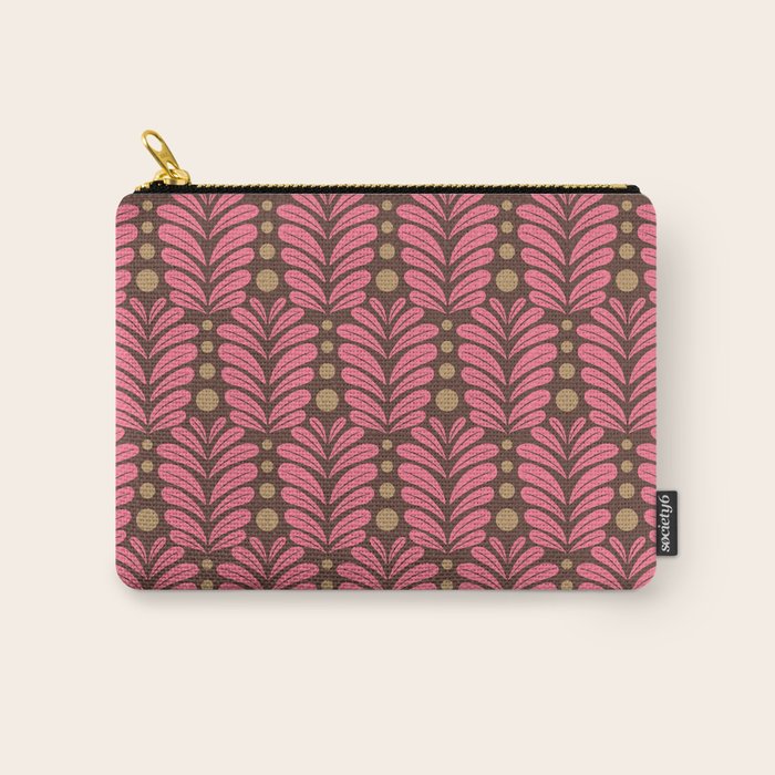 Pink and Brown Botanical Scalloped Art Deco Pattern Carry All Pouch Gallery Image 1