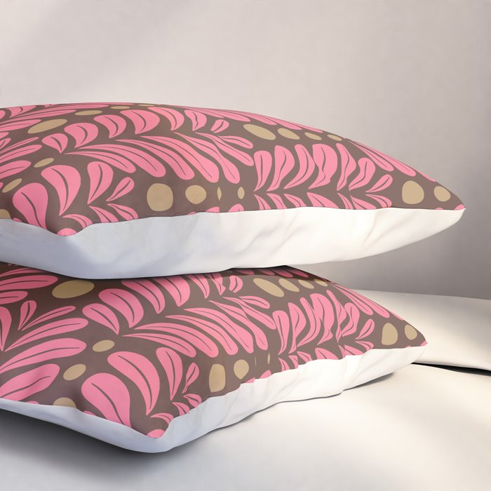 Pink and Brown Botanical Scalloped Art Deco Pattern Pillow Sham Gallery Image 3