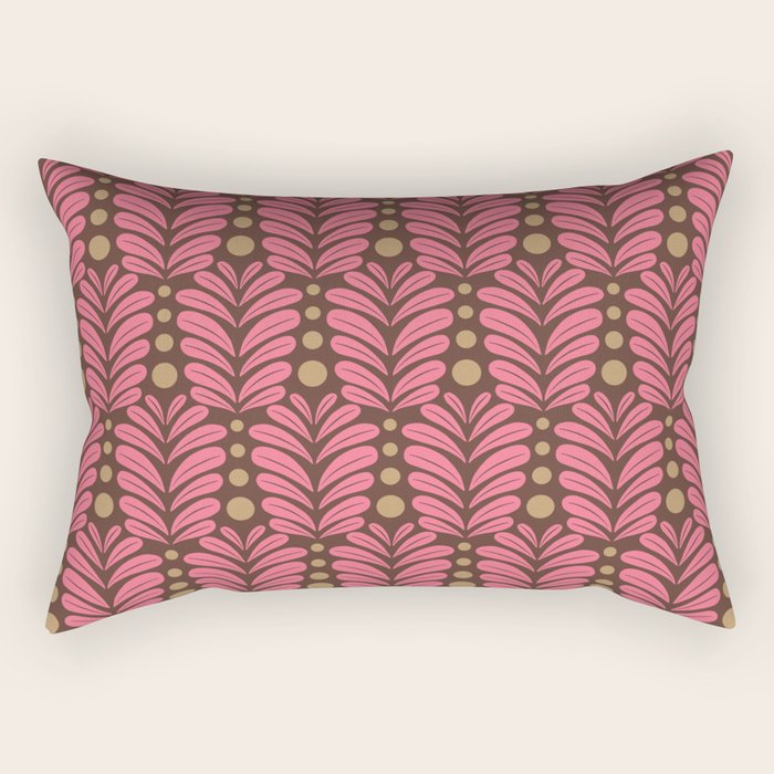 Pink and Brown Botanical Scalloped Art Deco Pattern Rectangular Pillow Gallery Image 2